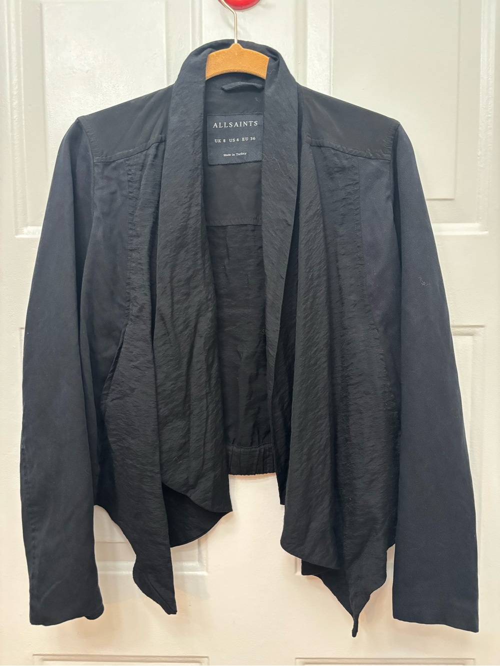 AllSaints Black Draped Open Front Jacket - Picture 3 of 8
